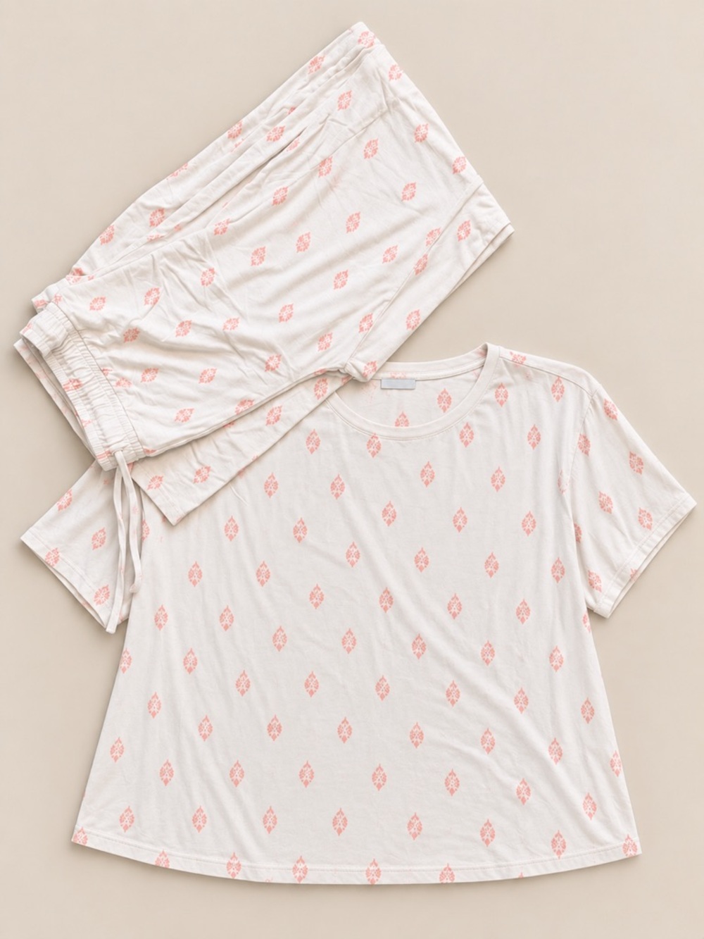 Women's Honeydew Cream Short Sleeve Pajama Set with Pink Micro Print S